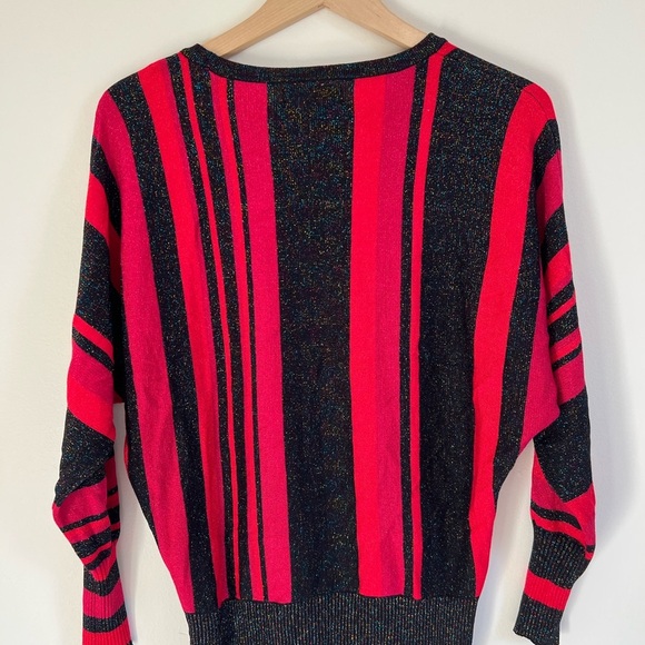 JOSEPH A.Womens Red Black Sweater Small Striped Shimmer Eyelet Casual Festive - Picture 12 of 17